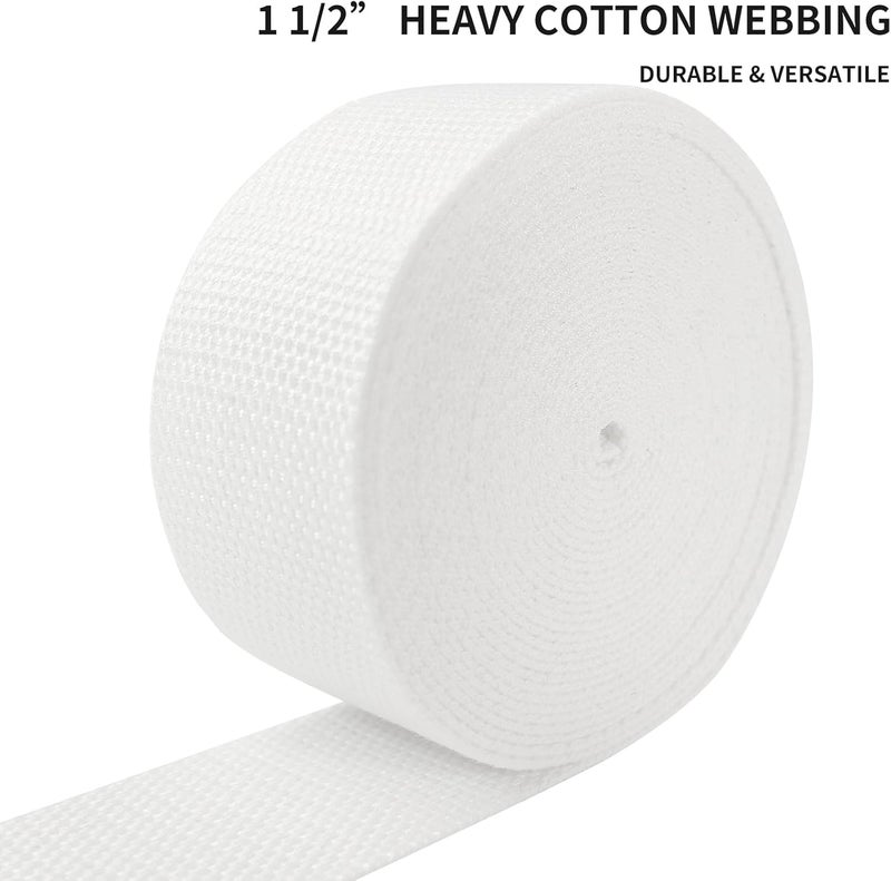 Evora 1.5 inch Cotton Webbing Braid Handles Bag Strap 15ft High Density Webbing Plain Weave Straps for Cloth Tote Bag, Pet Collars, DIY Projects, Crafts, Outdoor Accessories (529 White) - Image 2